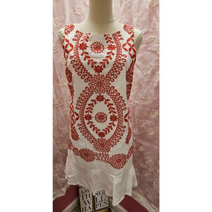 Renee C Womens Sleeveless Red White Embroidered Cotton Boho Dress Small S Beach